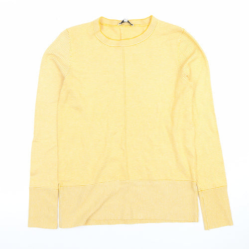 Warehouse Women Yellow Striped Mock Neck Long Sleeve Top Size 10