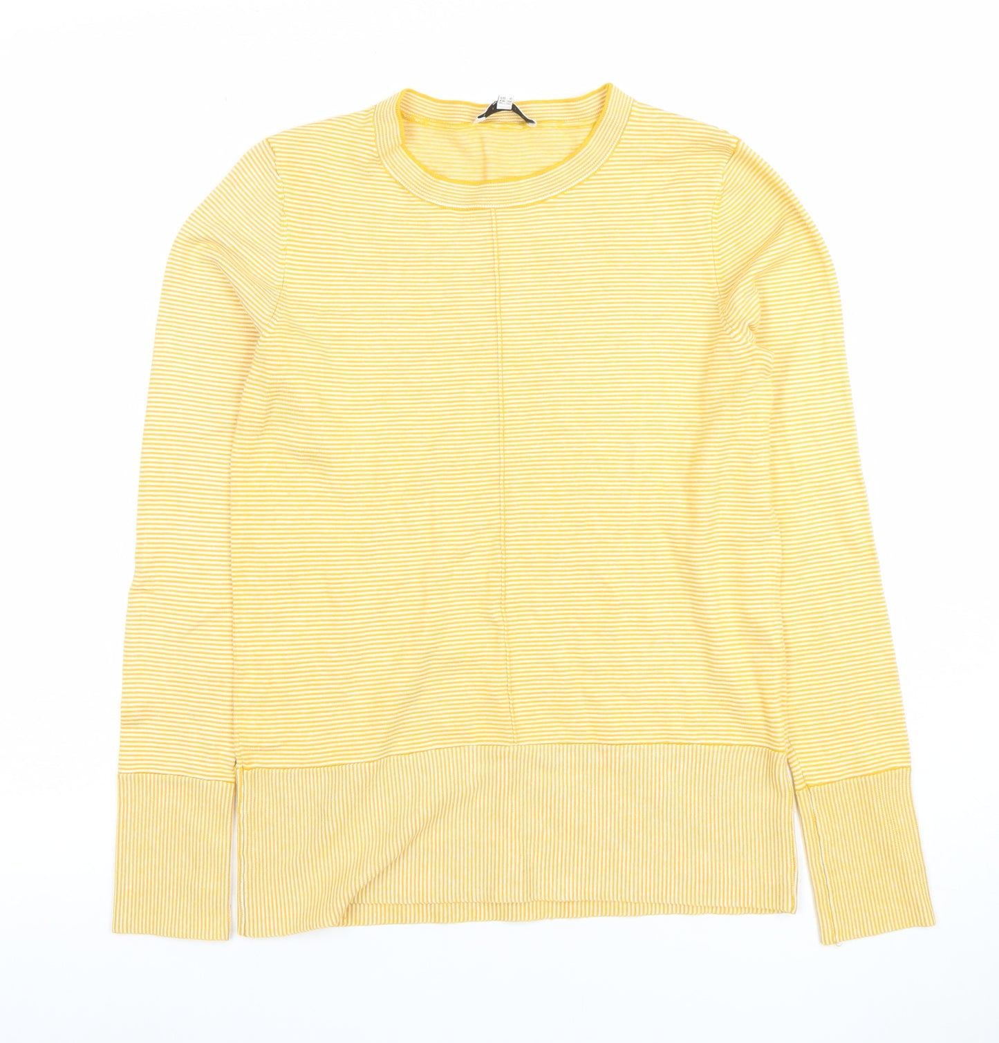 Warehouse Women Yellow Striped Mock Neck Long Sleeve Top Size 10