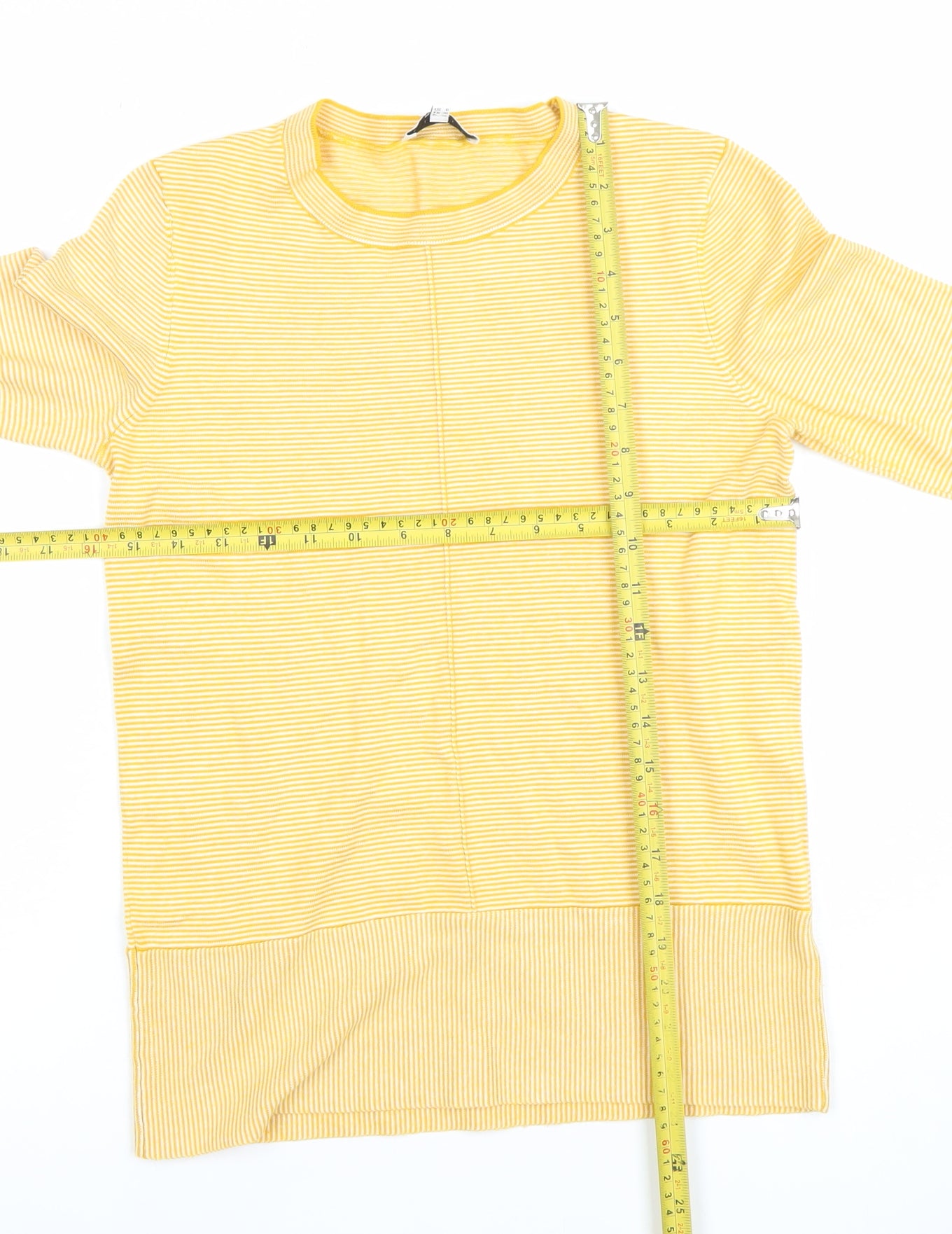 Warehouse Women Yellow Striped Mock Neck Long Sleeve Top Size 10
