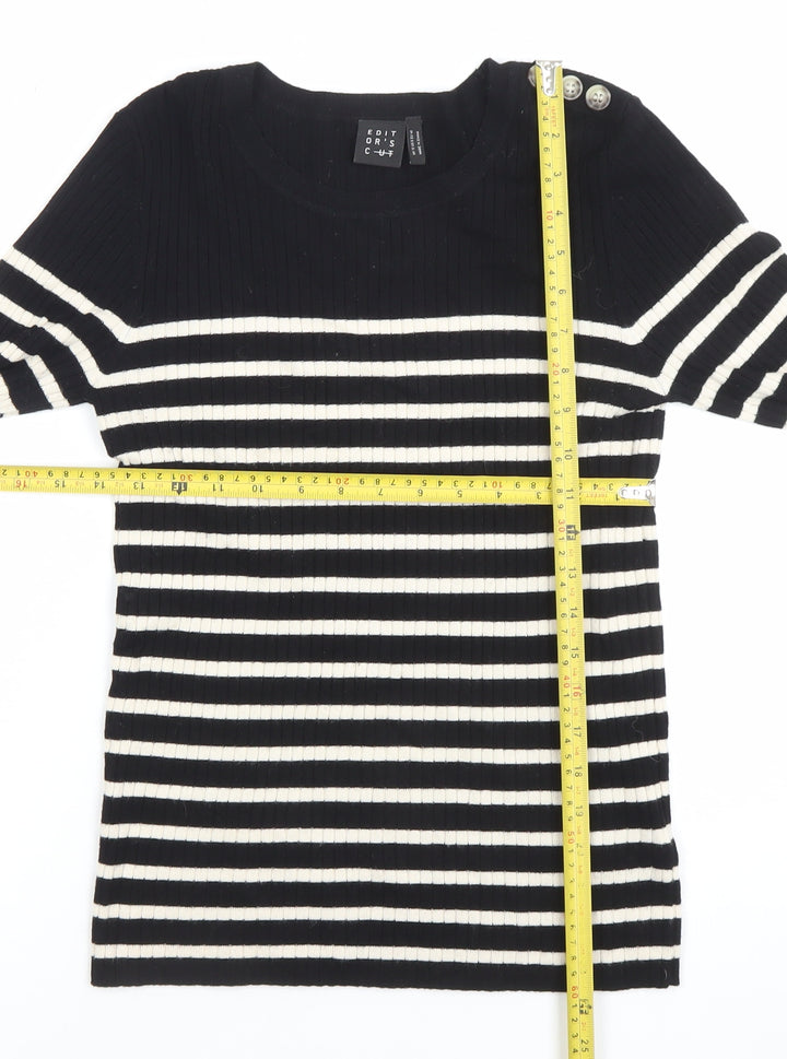 Editor's Cut Women's Black White Striped Crew Neck Jumper Size 12