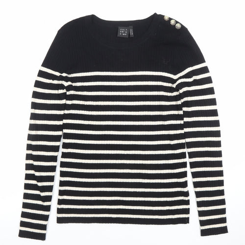 Editor's Cut Women's Black White Striped Crew Neck Jumper Size 12