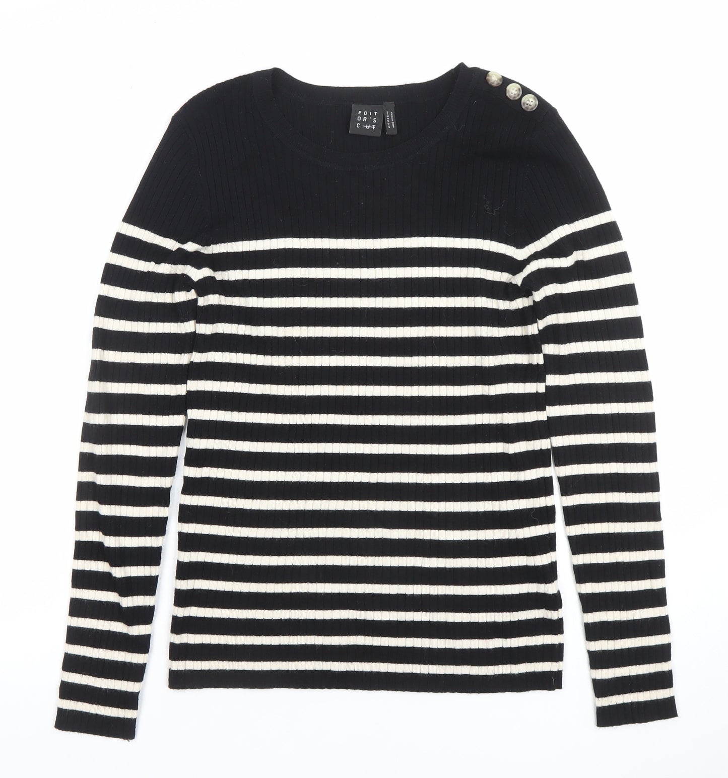 Editor's Cut Women's Black White Striped Crew Neck Jumper Size 12