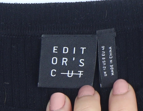 Editor's Cut Women's Black White Striped Crew Neck Jumper Size 12