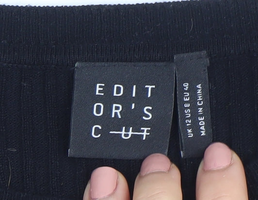Editor's Cut Women's Black White Striped Crew Neck Jumper Size 12