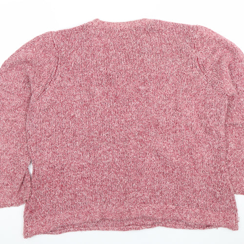 BM Women's Pink Chunky Knit V-Neck Button Pullover Jumper Size L