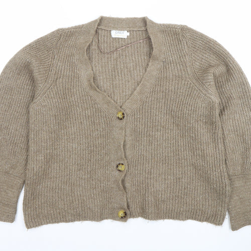 ONLY Women’s Beige Chunky-Knit V-Neck Button Cardigan Medium