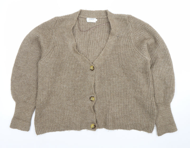 ONLY Women’s Beige Chunky-Knit V-Neck Button Cardigan Medium