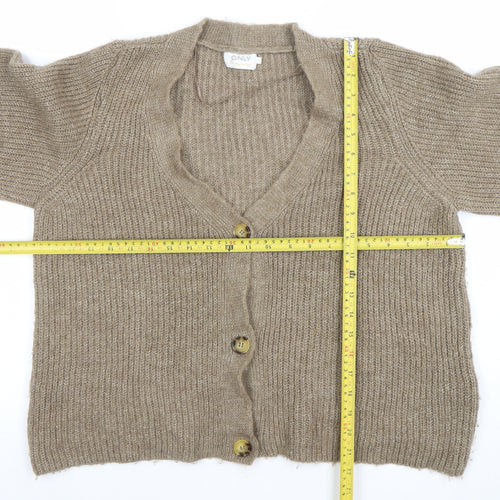 ONLY Women’s Beige Chunky-Knit V-Neck Button Cardigan Medium
