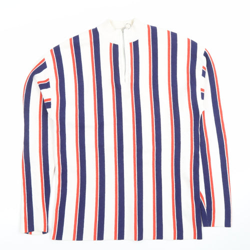 Topman Men's Multicoloured Striped Long Sleeve Zip Neck Polo M