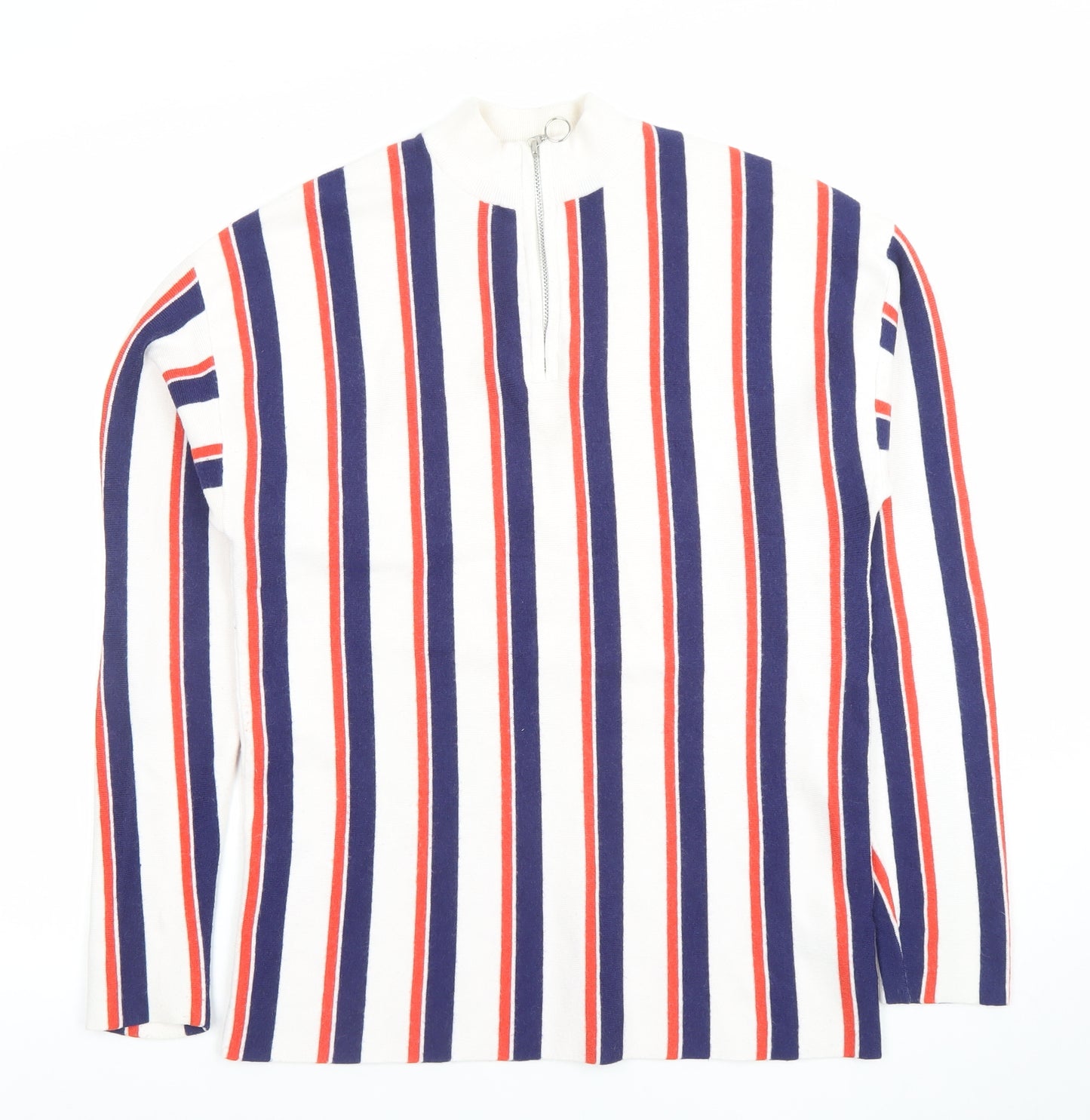 Topman Men's Multicoloured Striped Long Sleeve Zip Neck Polo M