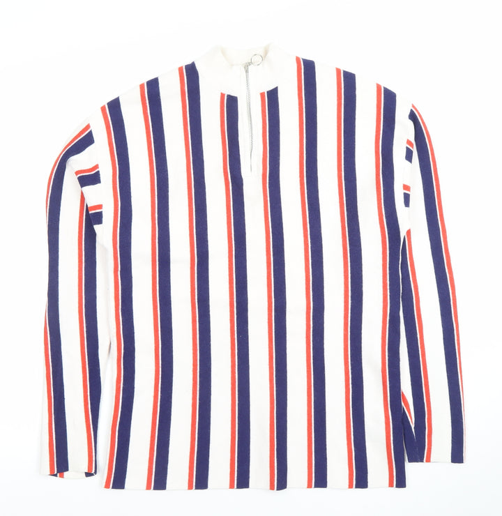 Topman Men's Multicoloured Striped Long Sleeve Zip Neck Polo M