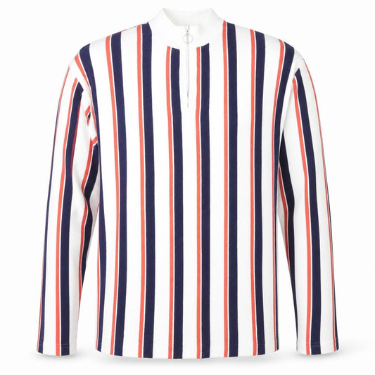 Front view of Topman Men's Multicoloured Striped Long Sleeve Zip Neck Polo M