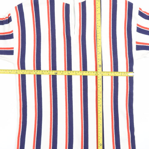 Topman Men's Multicoloured Striped Long Sleeve Zip Neck Polo M