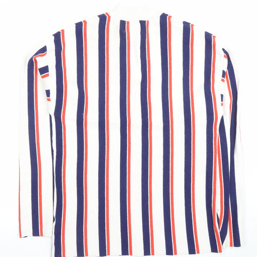 Topman Men's Multicoloured Striped Long Sleeve Zip Neck Polo M