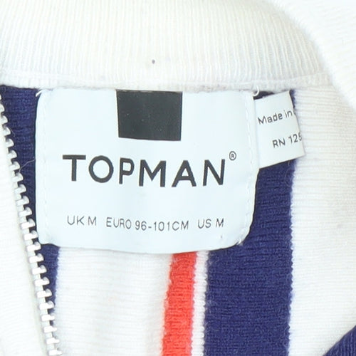 Topman Men's Multicoloured Striped Long Sleeve Zip Neck Polo M