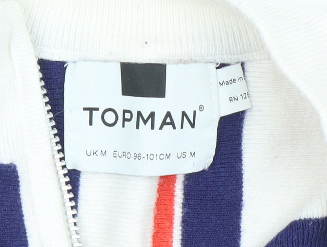 Topman Men's Multicoloured Striped Long Sleeve Zip Neck Polo M