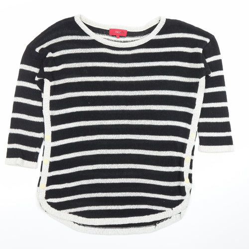 Next Women’s Black Striped Crew Neck 3/4 Sleeve Pullover Jumper Size 10
