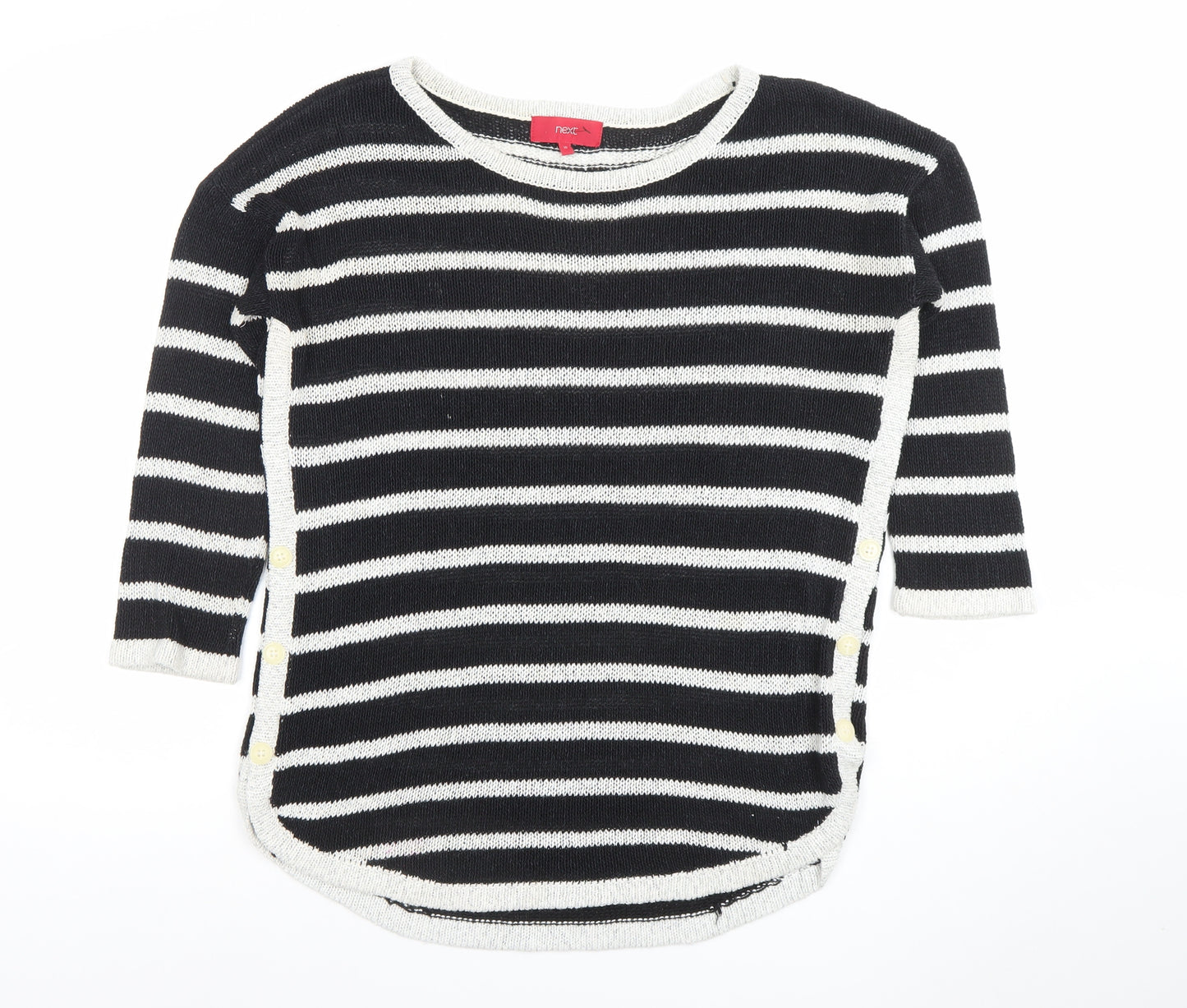Next Women’s Black Striped Crew Neck 3/4 Sleeve Pullover Jumper Size 10