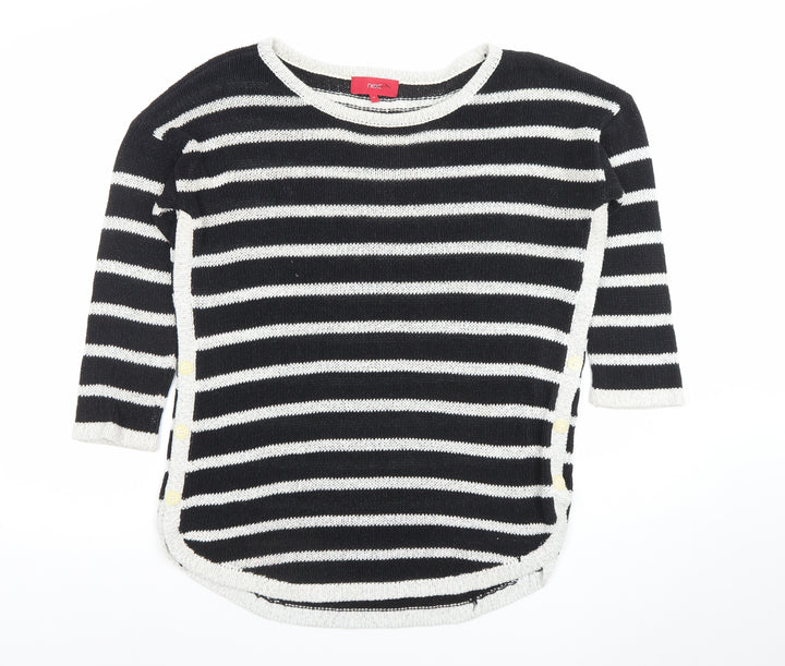 Next Women’s Black Striped Crew Neck 3/4 Sleeve Pullover Jumper Size 10