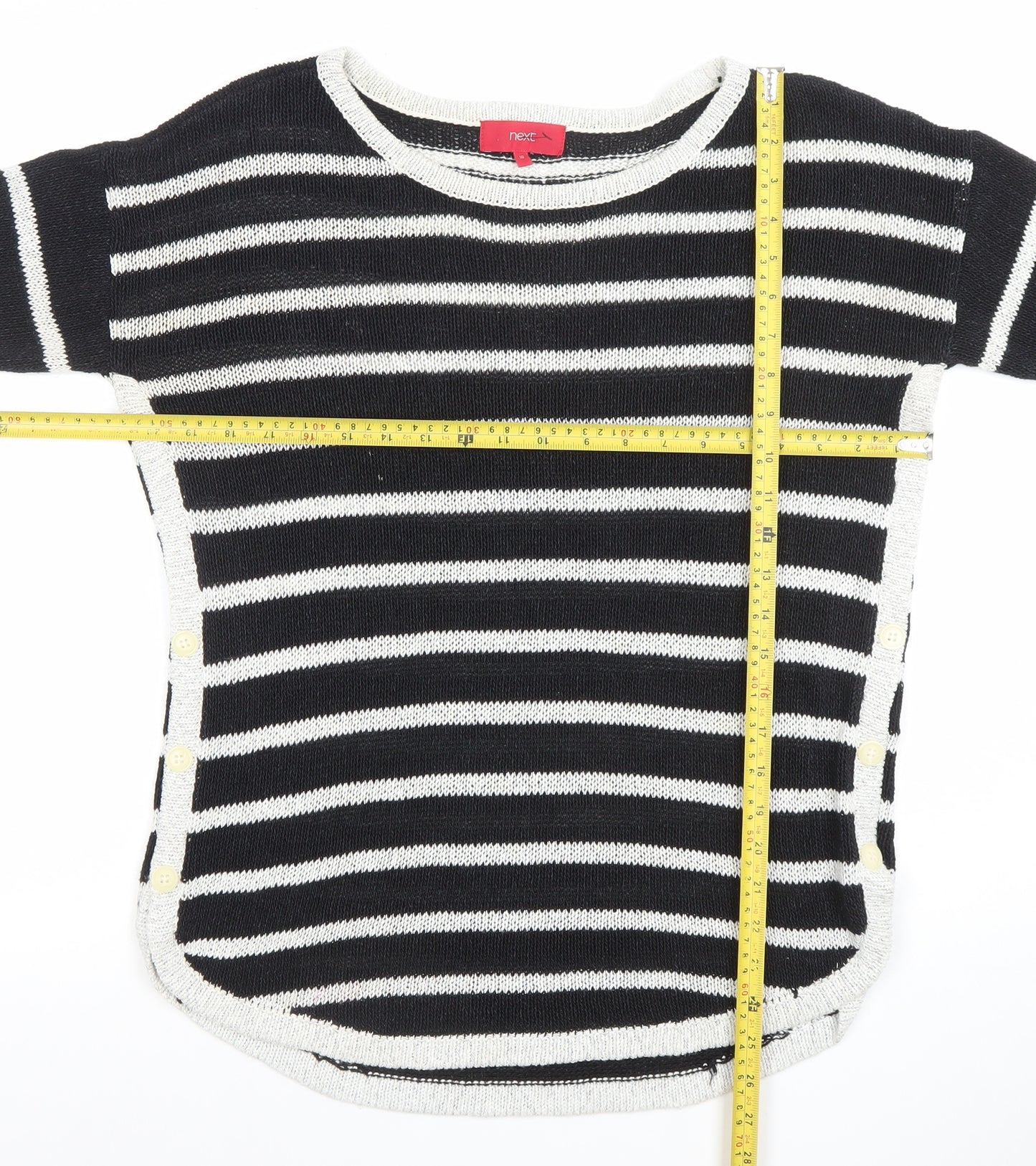 Next Women’s Black Striped Crew Neck 3/4 Sleeve Pullover Jumper Size 10