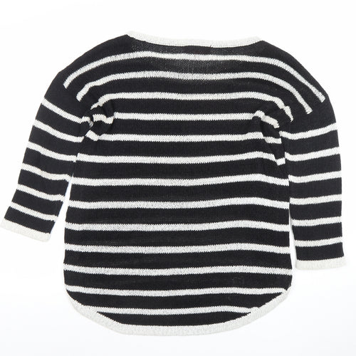 Next Women’s Black Striped Crew Neck 3/4 Sleeve Pullover Jumper Size 10