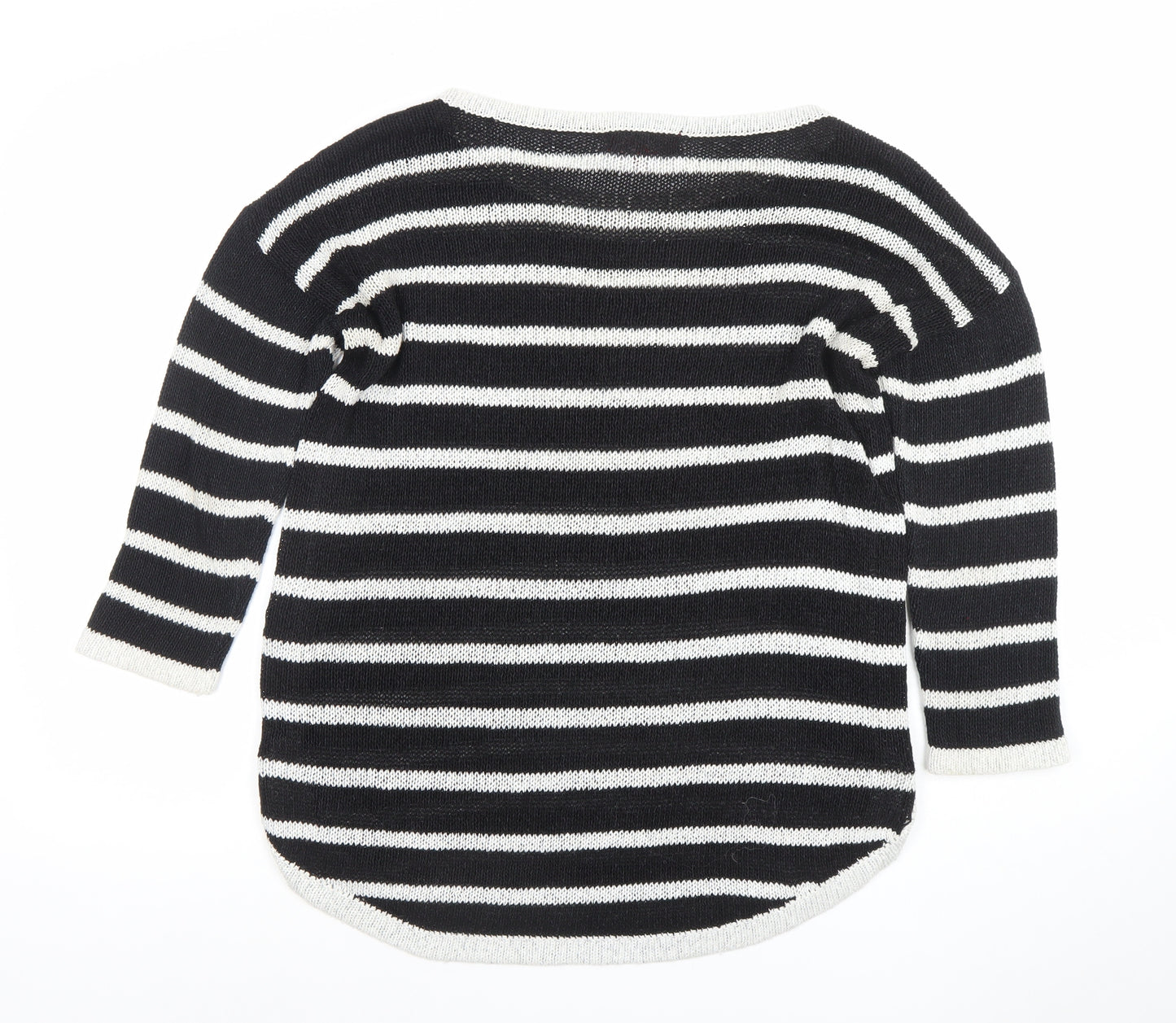 Next Women’s Black Striped Crew Neck 3/4 Sleeve Pullover Jumper Size 10
