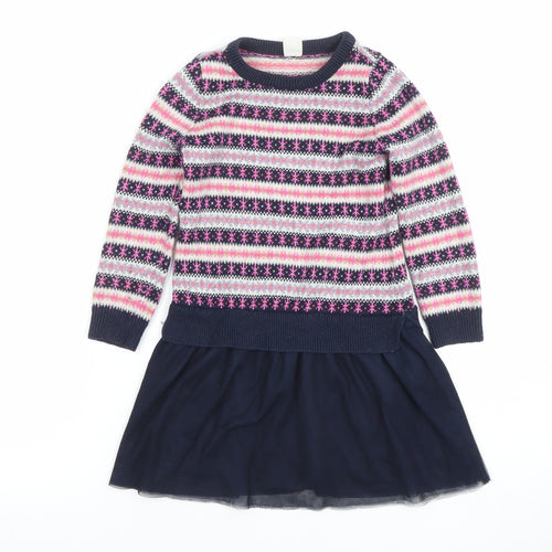 GAP Girls Multicoloured Fair Isle Jumper Dress 4 Years Knit Winter Casual