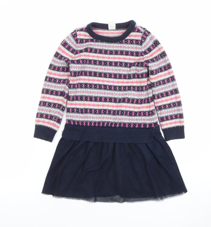 GAP Girls Multicoloured Fair Isle Jumper Dress 4 Years Knit Winter Casual