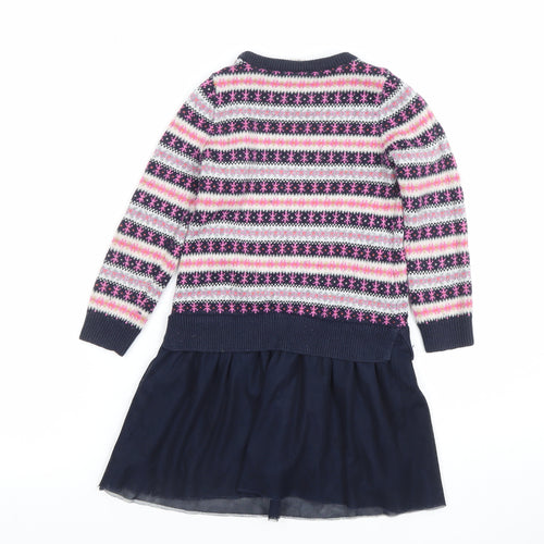 GAP Girls Multicoloured Fair Isle Jumper Dress 4 Years Knit Winter Casual