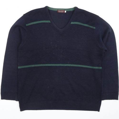 Minister Men's Blue V-Neck Acrylic Knit Jumper Size L