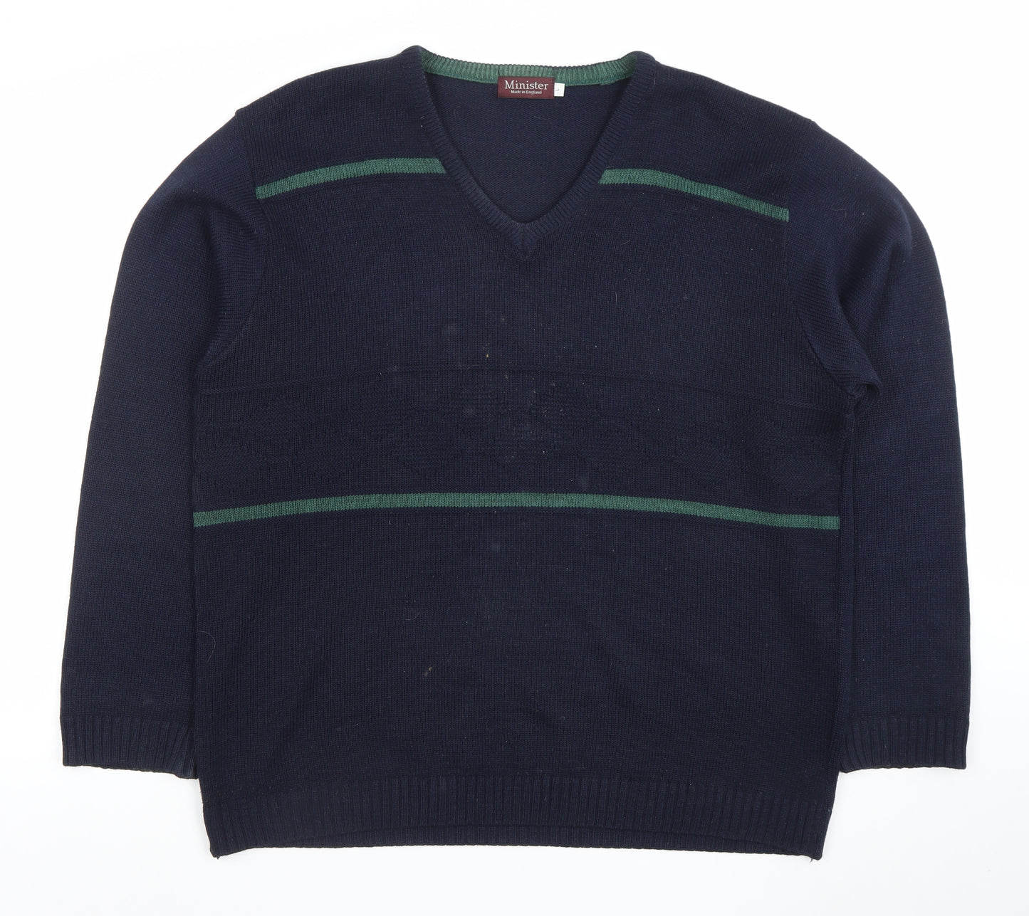 Minister Men's Blue V-Neck Acrylic Knit Jumper Size L