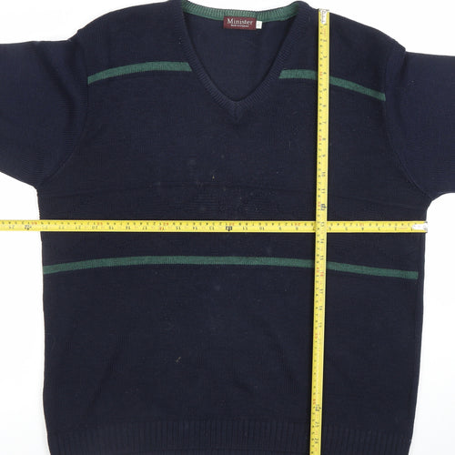 Minister Men's Blue V-Neck Acrylic Knit Jumper Size L