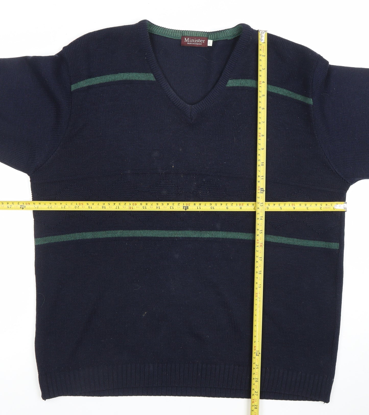 Minister Men's Blue V-Neck Acrylic Knit Jumper Size L