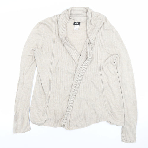 H&M Women Beige Viscose Cardigan Jumper Size 8 Long Sleeve Lightweight