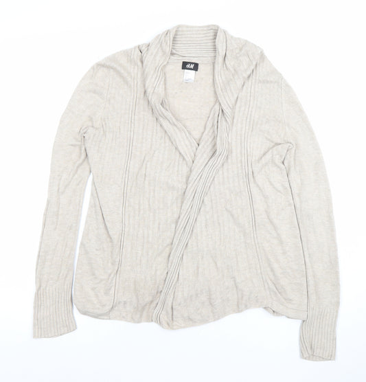 H&M Women Beige Viscose Cardigan Jumper Size 8 Long Sleeve Lightweight