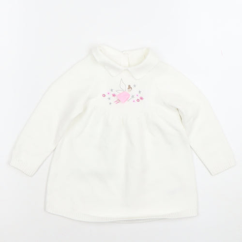 Little Nutmeg Girls White Collared Knit Fairy Dress 9-12 Months
