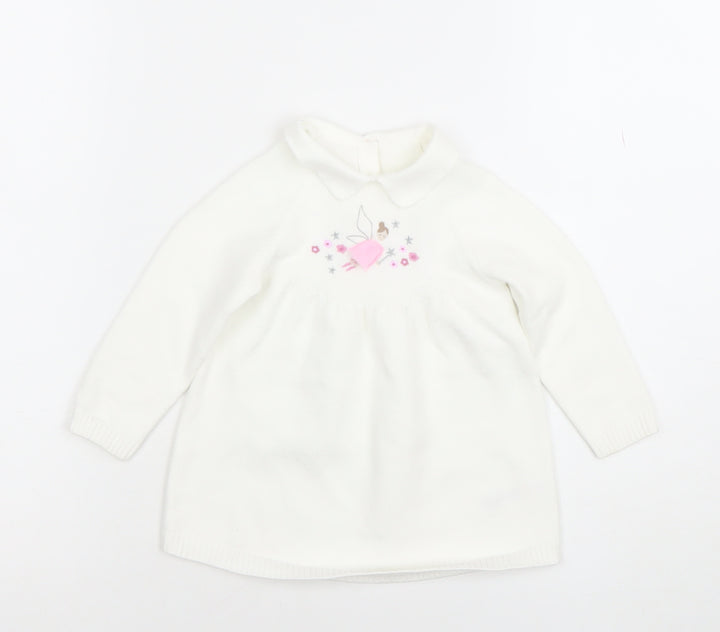 Little Nutmeg Girls White Collared Knit Fairy Dress 9-12 Months