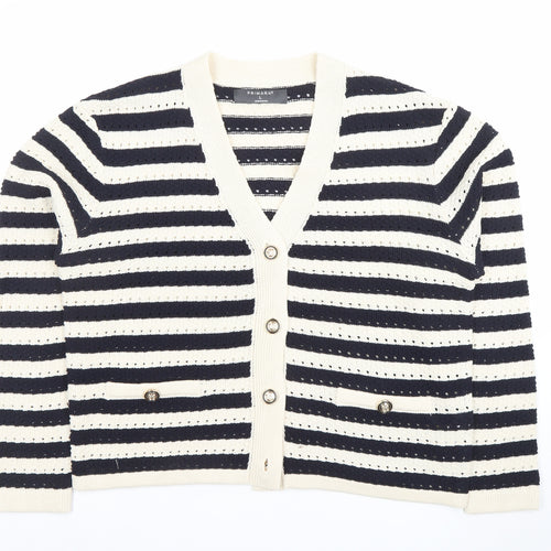 Primark Women’s Black & White Striped V-Neck Knit Cardigan L