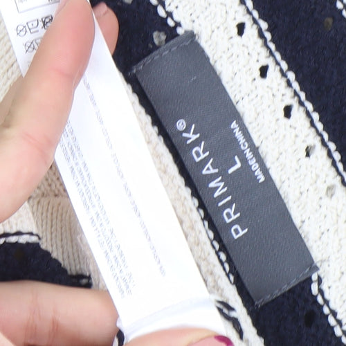 Primark Women’s Black & White Striped V-Neck Knit Cardigan L