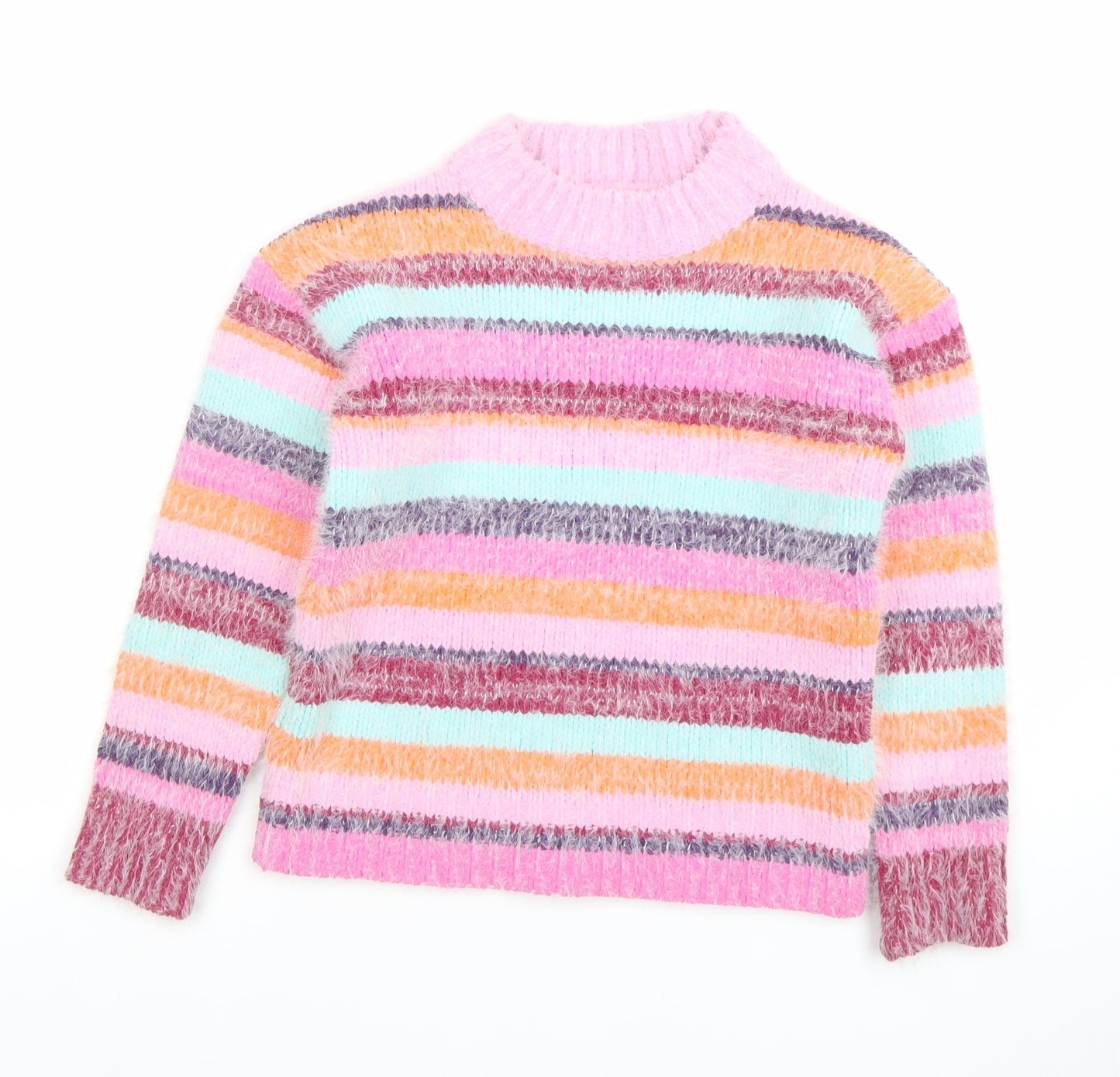 Next Girls Multicoloured Striped Knit Pullover Jumper Size 7 Years