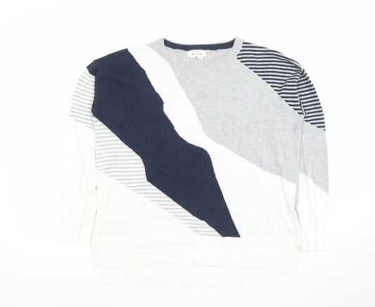 White Stuff Women’s Grey Striped Pullover Jumper Size 12 Cotton Blend