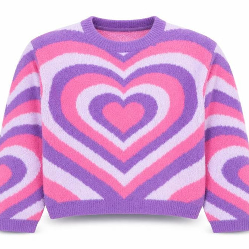 Primark Girls Purple Pink Heart Print Pullover Jumper 9-10 Years