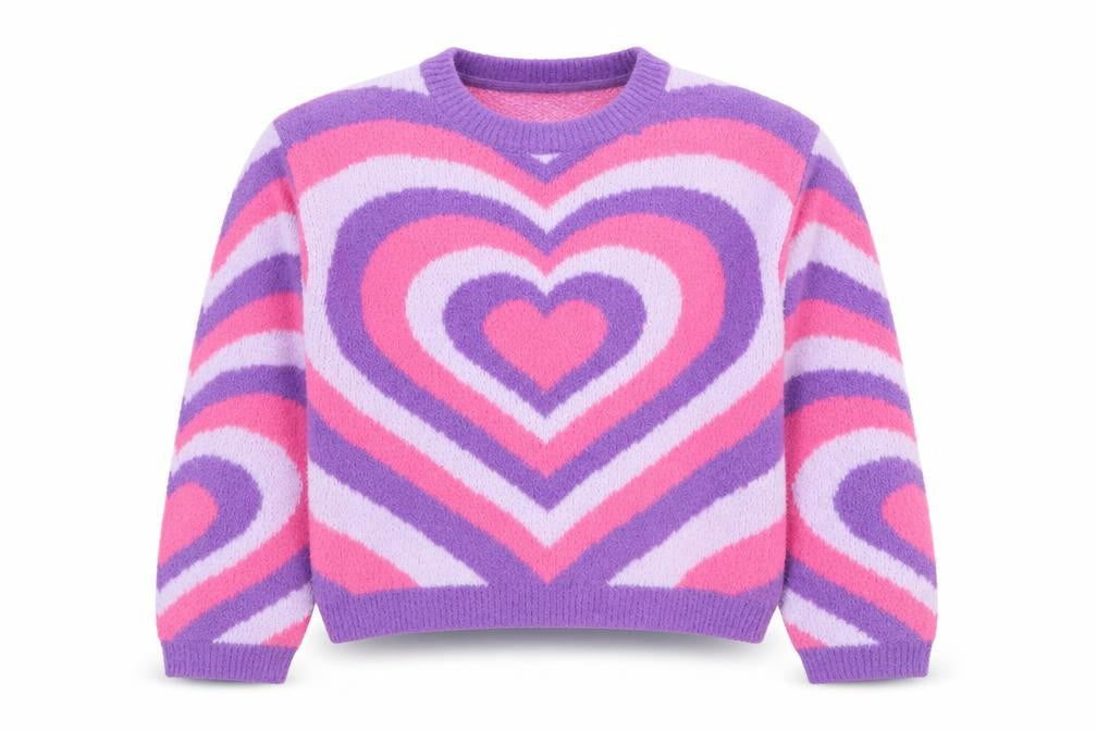 Primark Girls Purple Pink Heart Print Pullover Jumper 9-10 Years