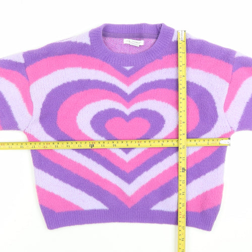 Primark Girls Purple Pink Heart Print Pullover Jumper 9-10 Years