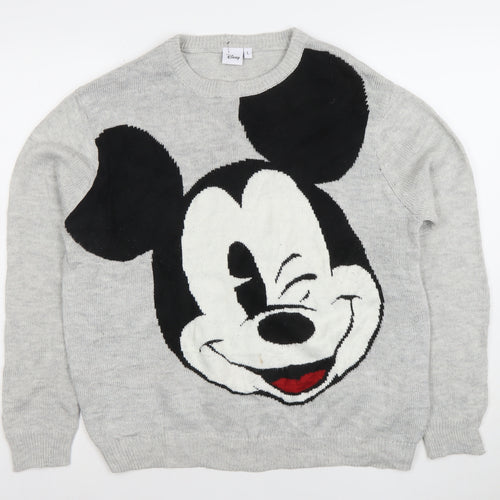 Disney Women’s Grey Mickey Mouse Knit Pullover Jumper L