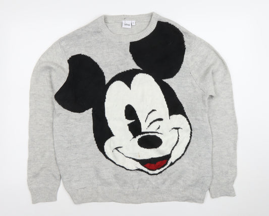 Disney Women’s Grey Mickey Mouse Knit Pullover Jumper L