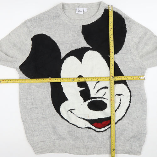 Disney Women’s Grey Mickey Mouse Knit Pullover Jumper L
