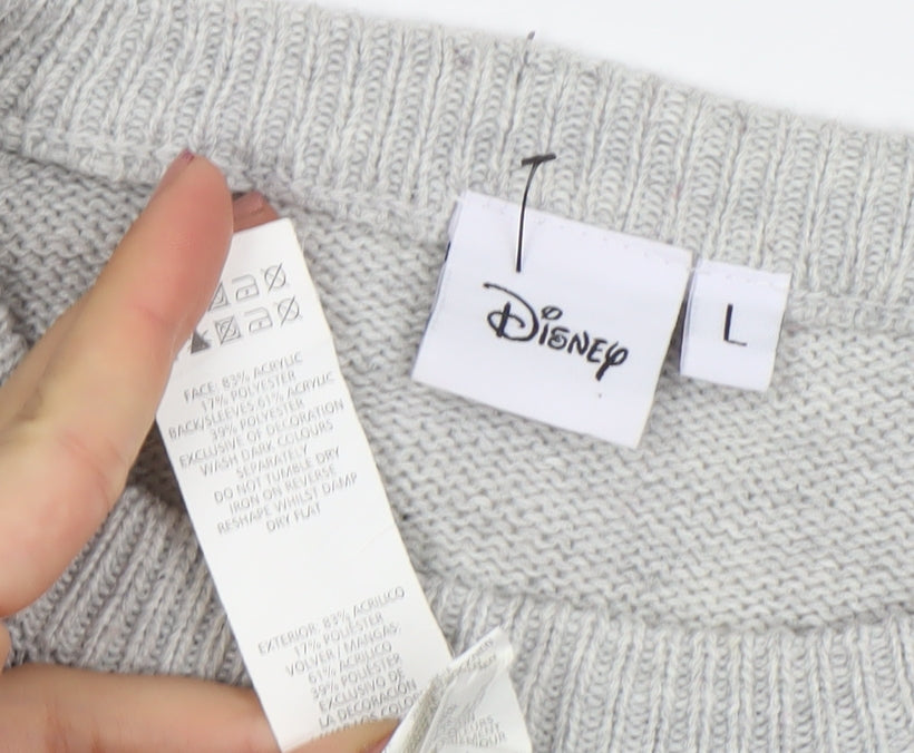 Disney Women’s Grey Mickey Mouse Knit Pullover Jumper L