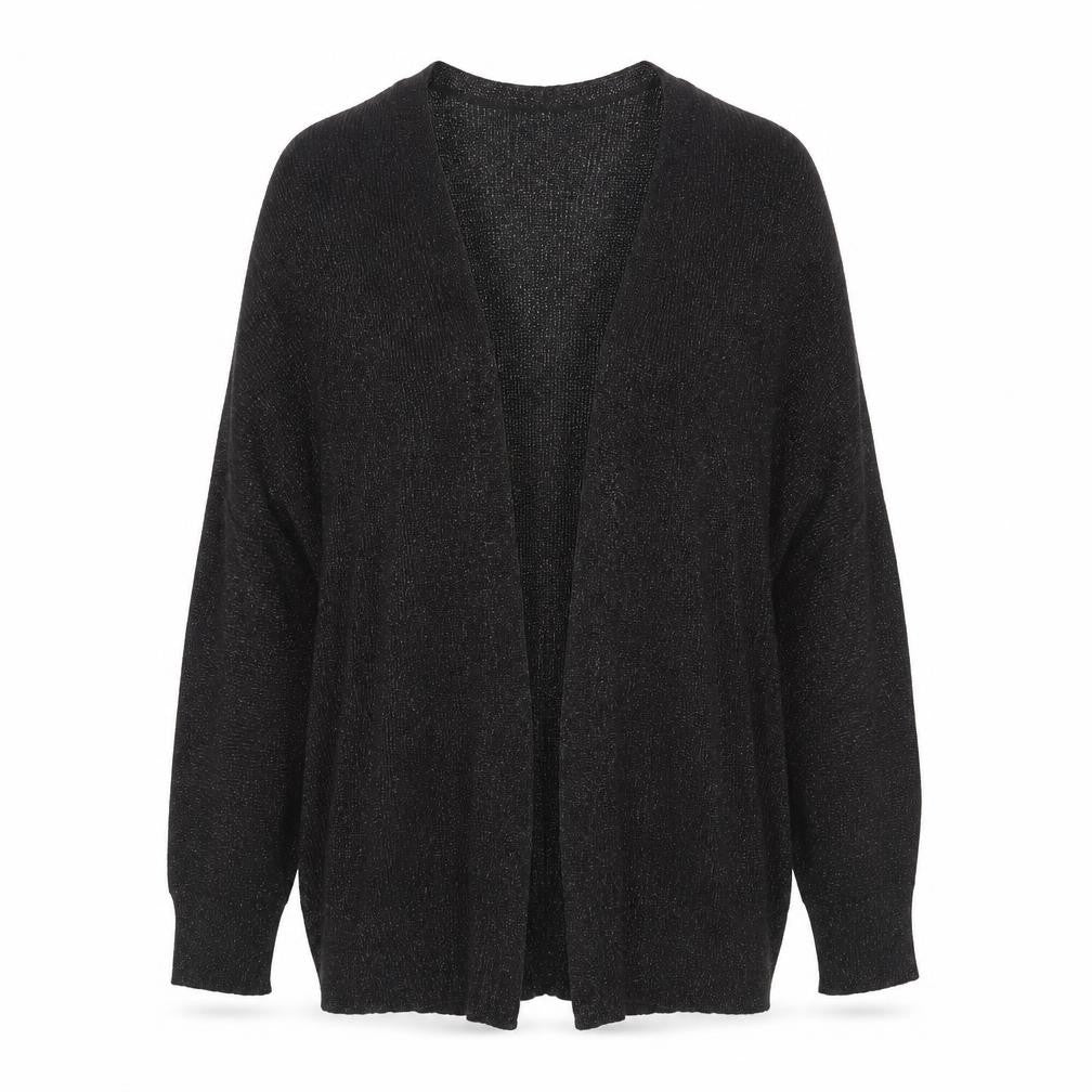 Front view of Next Women's Black Glitter Open Knit Long Sleeve Cardigan M
