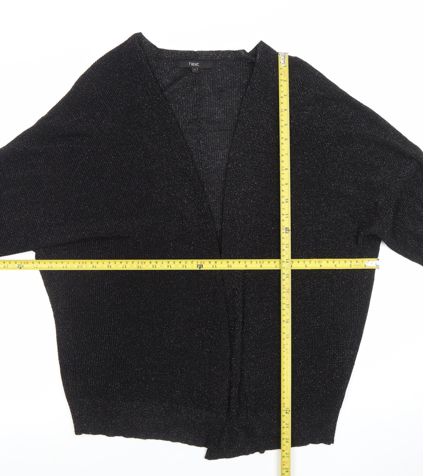 Next Women's Black Glitter Open Knit Long Sleeve Cardigan M